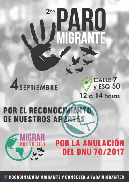 En el día del Inmigrante realizarán un Paro Migrante por la derogación del DNU 70/17 En el día del Inmigrante realizarán un Paro Migrante por la derogación del DNU 70/17