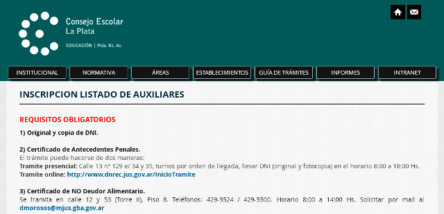 El Consejo Escolar de La Plata puso en marcha el primer sistema de la Provincia para la inscripción online de auxiliares
