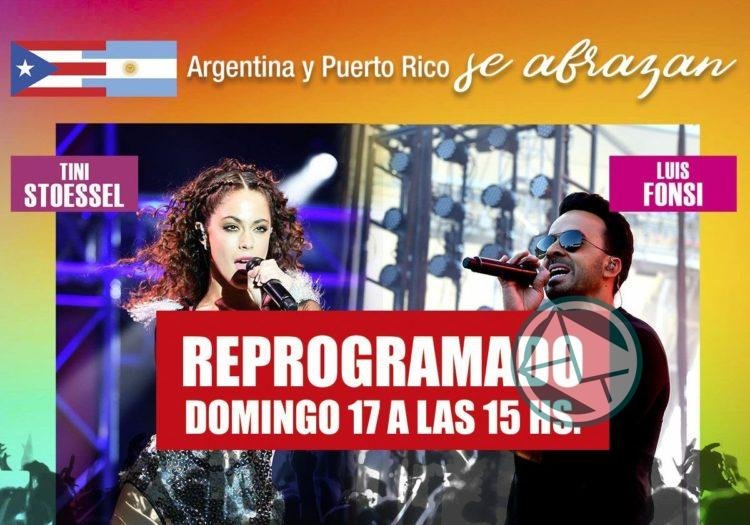 Se reprogramó para mañana el show solidario “Argentina y Puerto Rico se abrazan”