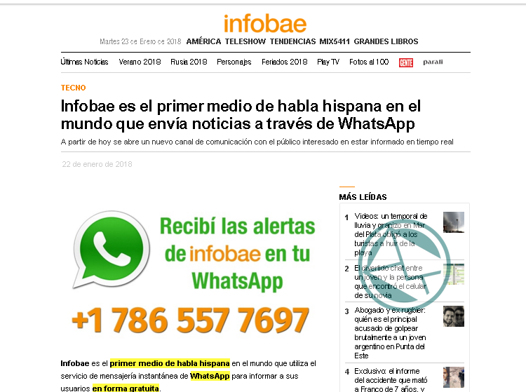 InfoSiberia felicita a Infobae, su antesesor pionero en WhatsApp