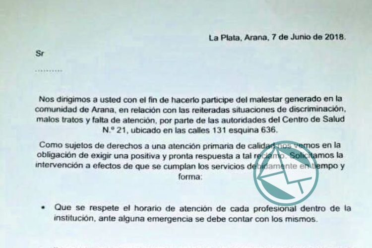 En Arana hay discriminación y mala predisposición del Centro de Salud Nº 21 En Arana hay discriminación y mala predisposición del Centro de Salud Nº 21