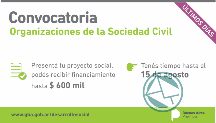 Ultimos días de la convocatorai de ONG's por Desarrollo Bonaerense