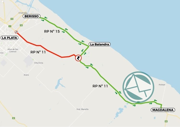 Desvío en Ruta 11 a la altura del puente del arroyo El Pescado por obras