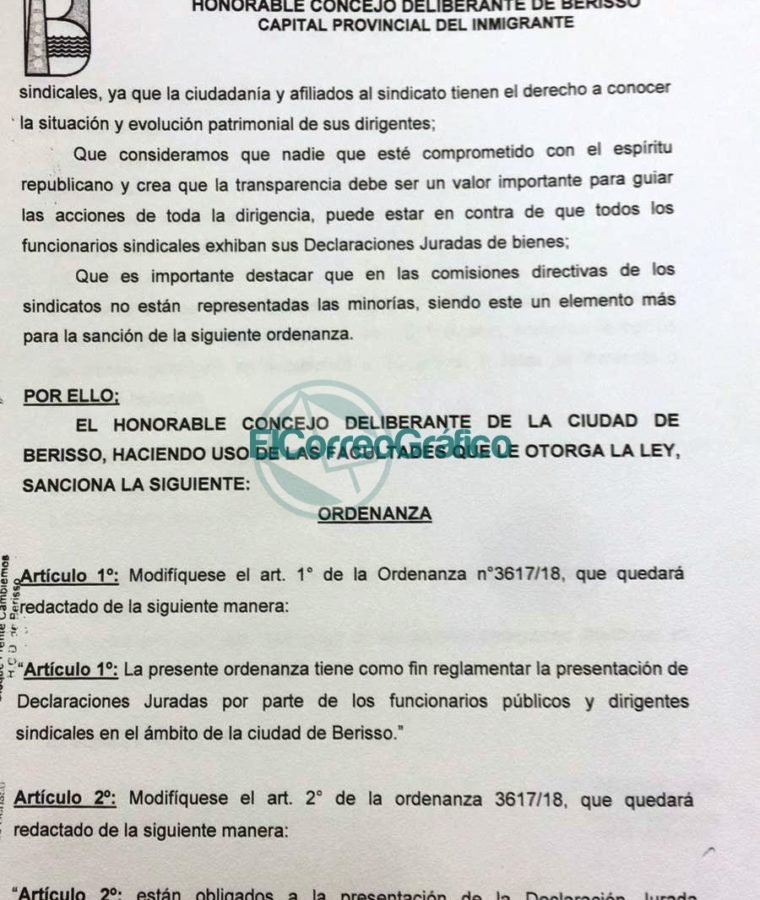 Troyecto de Ordenanza DDJJ Sindicalistas Municipales de Berisso Cambiemos 02