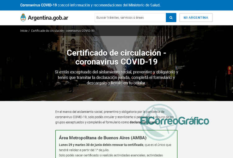 Renovación del Certificado de circulación para personal esencial Renovación del Certificado de circulación para personal esencial