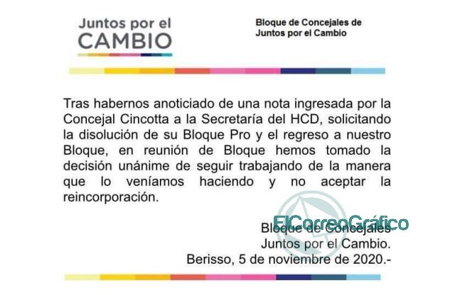 Los ediles de Juntos por el Cambio rechazaron el regreso de Cincotta tras su coqueteo con el oficialismo