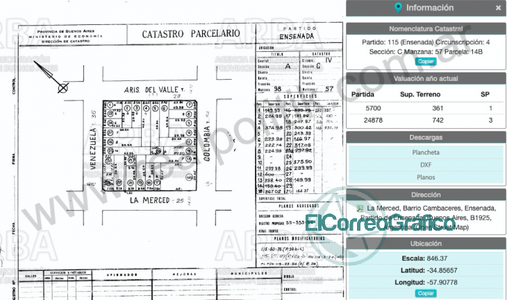 Catastro parcelario de la propiedad Perón y La Merced Ensenada (RealPolitik)