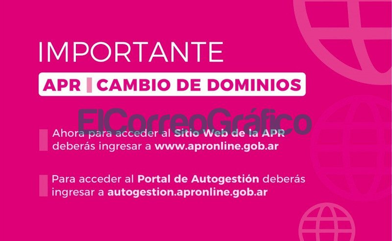 Modifican los dominios para acceder al sitio web de la APR y al Portal de Autogestion