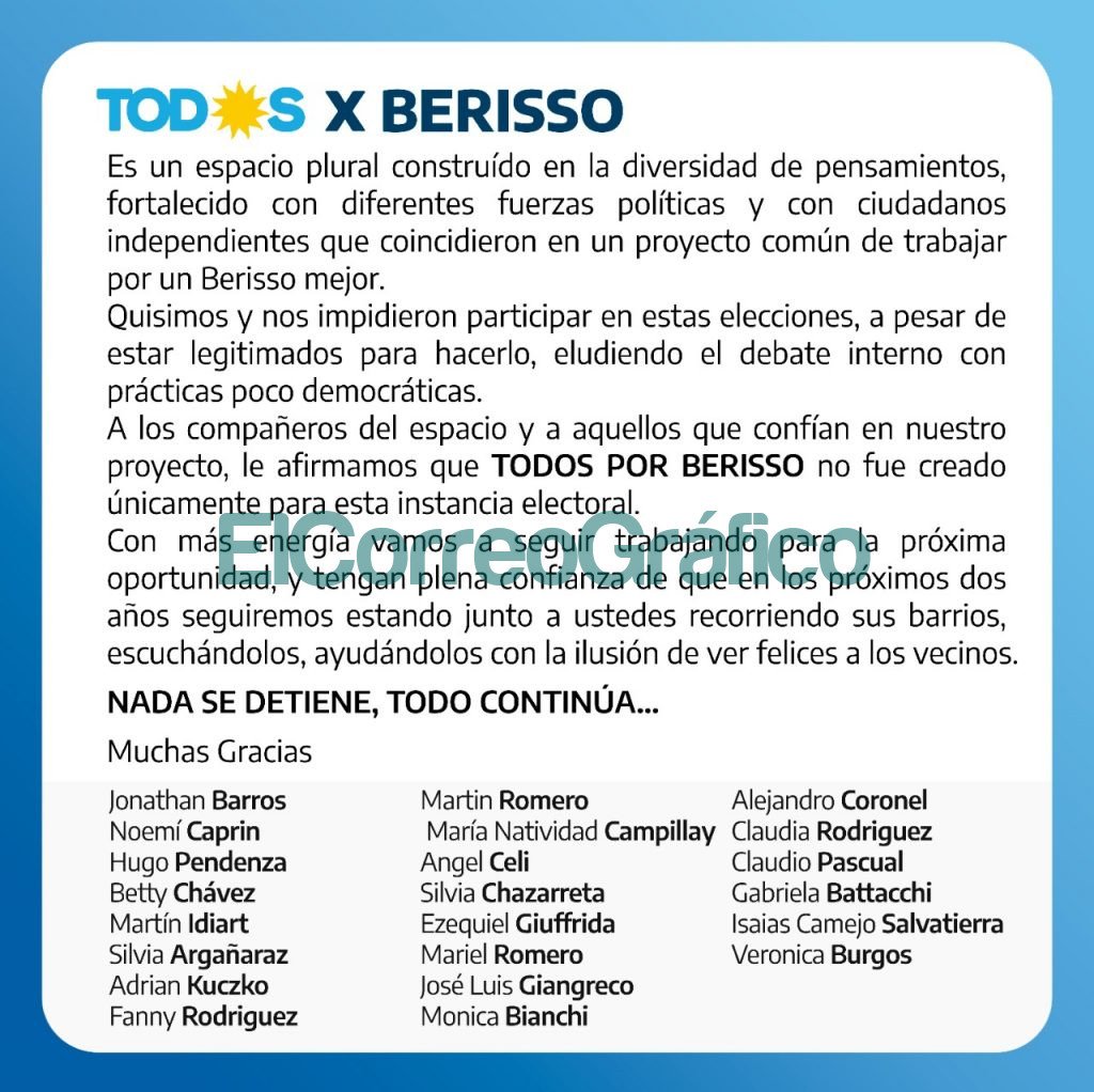 Marginados de las PASO, no le dieron chance ni con boleta corta a la lista Todos por Berisso Marginados de las PASO no le dieron chance ni con boleta corta a la lista Todos por Berisso 2