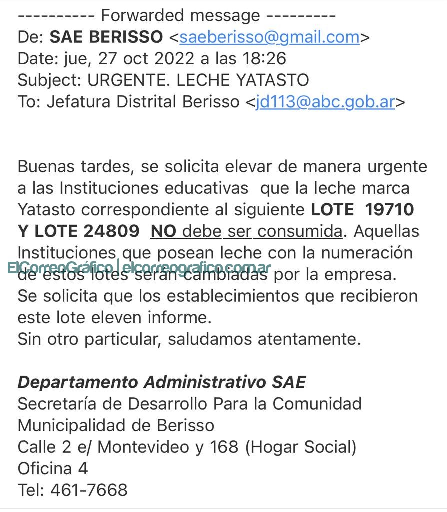 Swar solicito a Caglirdi explicaciones sobre la leche adulterada entregada por el SAE 1