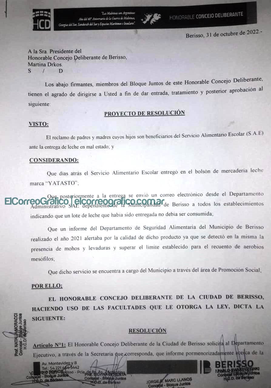 Swar solicitó a Cagliardi explicaciones sobre la leche adulterada entregada por el SAE Swar solicito a Caglirdi explicaciones sobre la leche adulterada entregada por el SAE 3