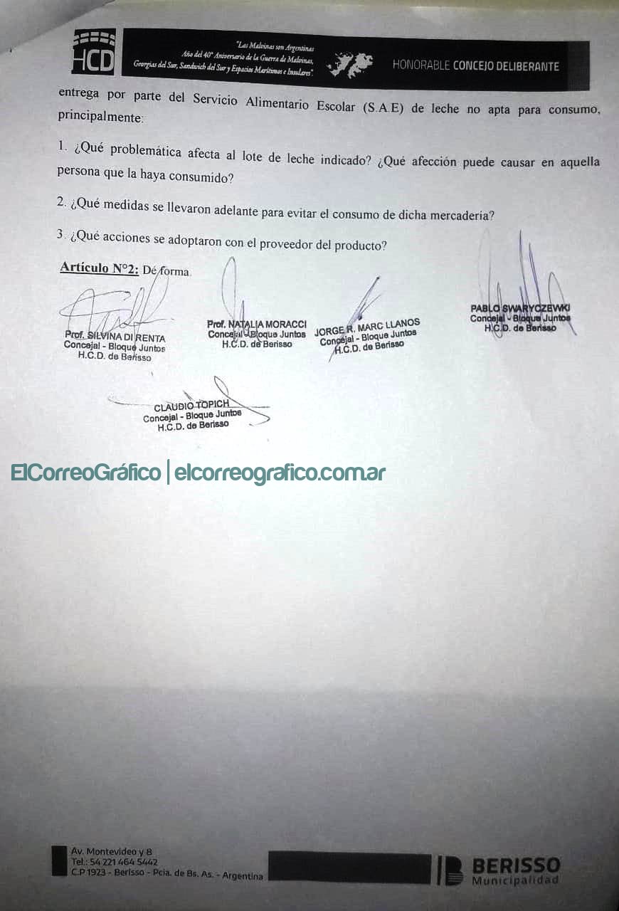 Swar solicitó a Cagliardi explicaciones sobre la leche adulterada entregada por el SAE Swar solicito a Caglirdi explicaciones sobre la leche adulterada entregada por el SAE 4