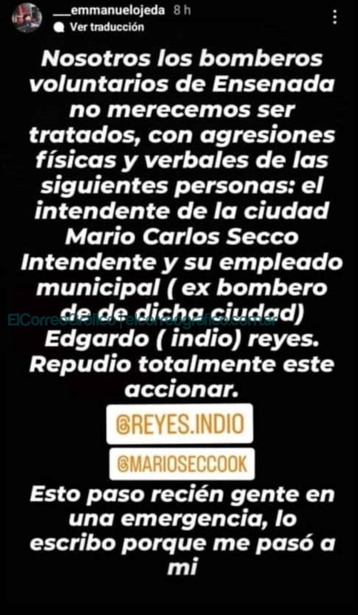 Mario Secco agredio e insulto a un bombero voluntario en las visperas de Navidad