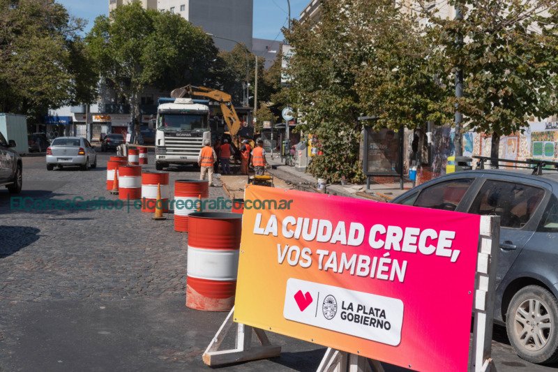Obra historica en Plaza Rocha pavimentacion y recambio de paradas 1