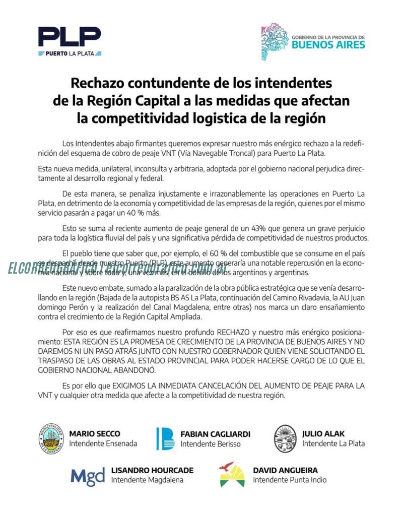 Intendentes de la Región Capital repudian el aumento en el peaje de la Vía Navegable Troncal2