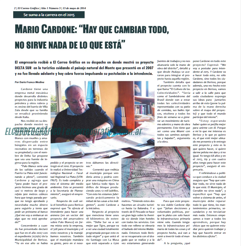 Mario Cardone, “Hay que cambiar todo, no sirve nada de lo que está”