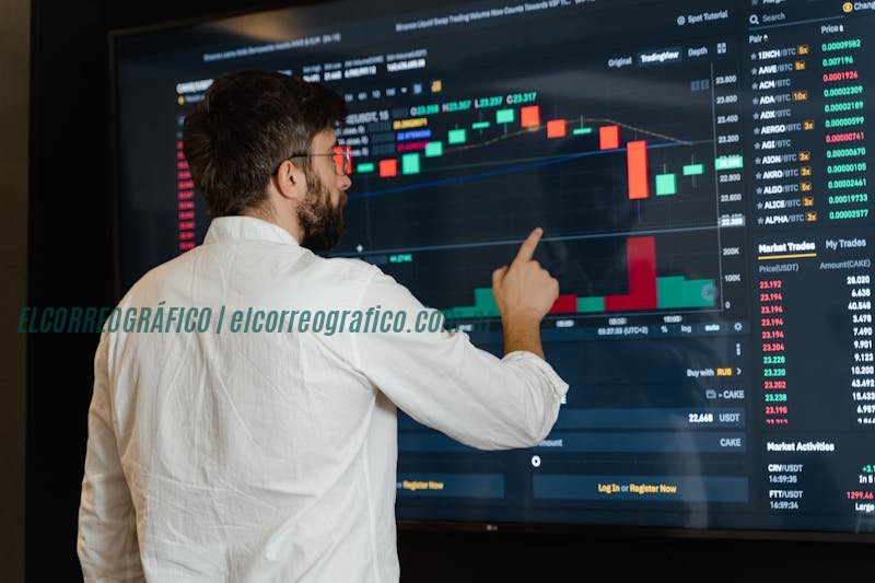 Trader AI: La clave para optimizar tu negocio y mejorar la experiencia del cliente A man analyzes cryptocurrency graphs on a touchscreen monitor in a modern office setting. Trader AI: La clave para optimizar tu negocio y mejorar la experiencia del cliente
