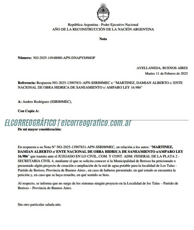 Cagliardi prometió una planta de agua en Los Talas y los vecinos llevan 6 años de espera Cagliardi prometió una planta de agua en Los Talas y los vecinos llevan 6 años de espera