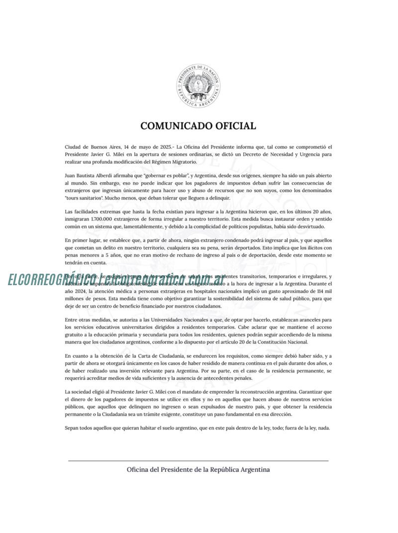 Argentina endurece su política migratoria: expulsión de delincuentes y requisitos más estrictos Argentina endurece su política migratoria, expulsión de delincuentes y requisitos más estrictos 1