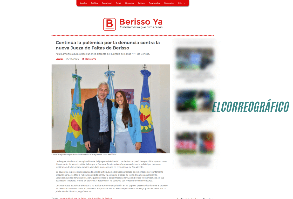 berissoya.com Jueza de Faltas de Berisso intenta censurar a ELCORREOGRÁFICO porque publicó una supuesta denuncia en su contra
