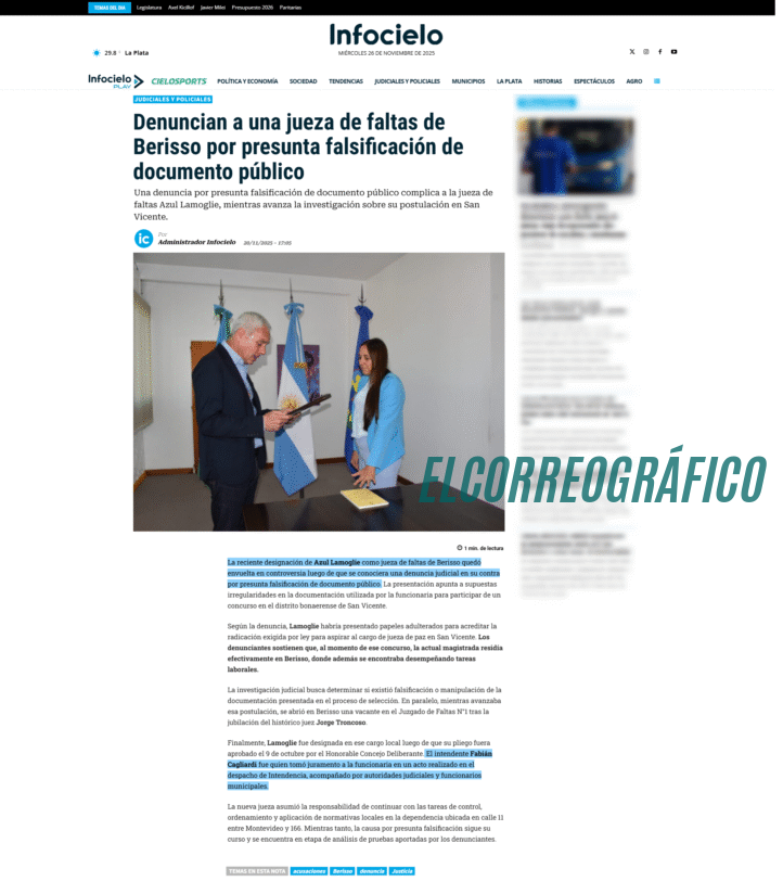 Jueza de Faltas de Berisso intenta censurar a ELCORREOGRÁFICO porque publicó una supuesta denuncia en su contra www.infocielo.com Jueza de Faltas de Berisso intenta censurar a ELCORREOGRÁFICO porque publicó una supuesta denuncia en su contra