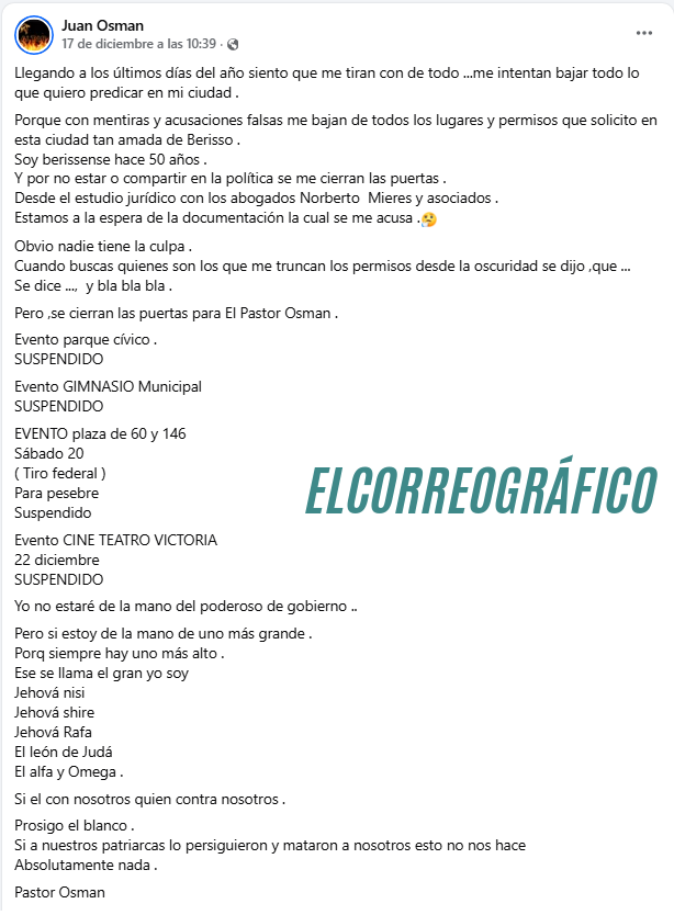 A vos te voy a matar, Pastor evangélico Osman enfrenta denuncias por violencia extrema en Berisso 001