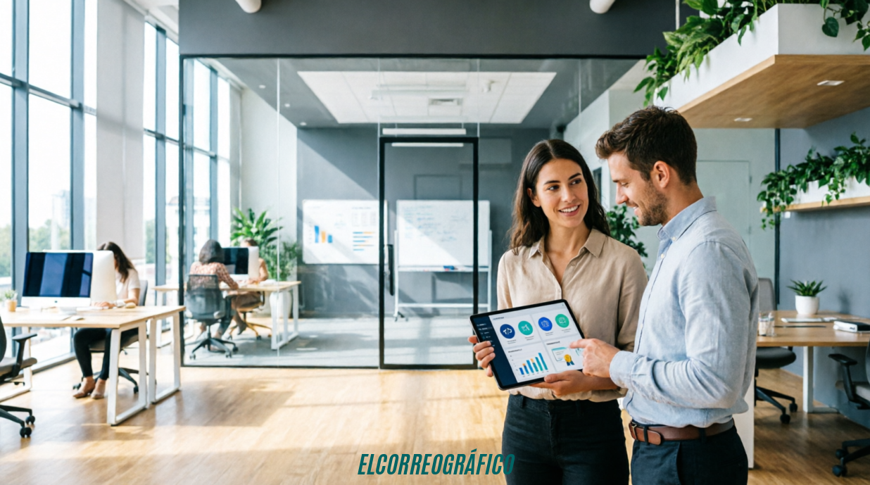 Transformación digital y talento, claves para entender el nuevo entorno profesional
Reclutador y profesional tecnológico revisando perfiles de habilidades y métricas de talento en una tablet dentro de un espacio de trabajo innovador, ilustrando la gestión moderna de recursos humanos y la marca empleadora.Transformación digital y talento, claves para entender el nuevo entorno profesional 3