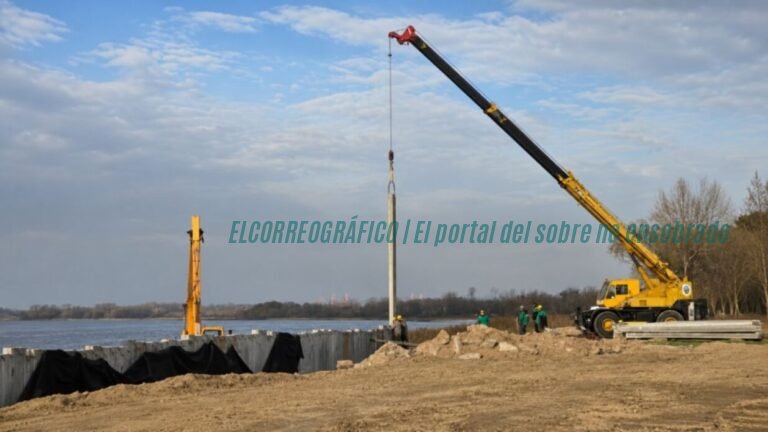 Fotografía del tablestacado de hormigón sobre la costa de Punta Lara, murallón Punta Lara obra costera Ensenada 2026 Murallón Punta Lara, alarmante avance de obras sin estudio ambiental 2